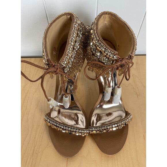 Badgley‎ Mischka Women's Katrina Embellished Satin Ankle-Tie High Heels Size 7 - Picture 9 of 9